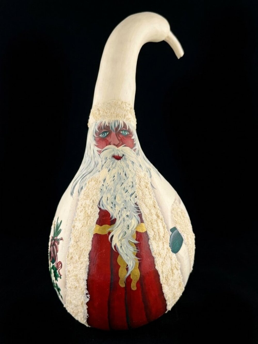 VTG 1992 Hand Painted Gourd Santa Claus Folk Art Figurine Signed Devrient 10"